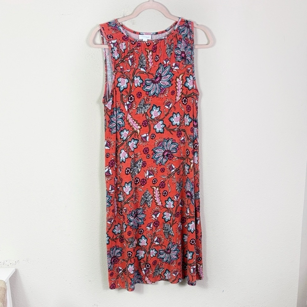 J. Jill Orange Floral Sleeveless Shift Dress‎ size Small